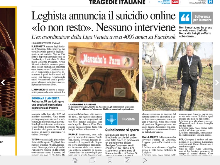 L'Articolo del Giorno\il Resto del Carlino\ i 4000 'amici' di Giuseppe che non ci sono L'Articolo del Giorno\il Resto del Carlino\ i 4000 'amici' di Giuseppe che non ci sono